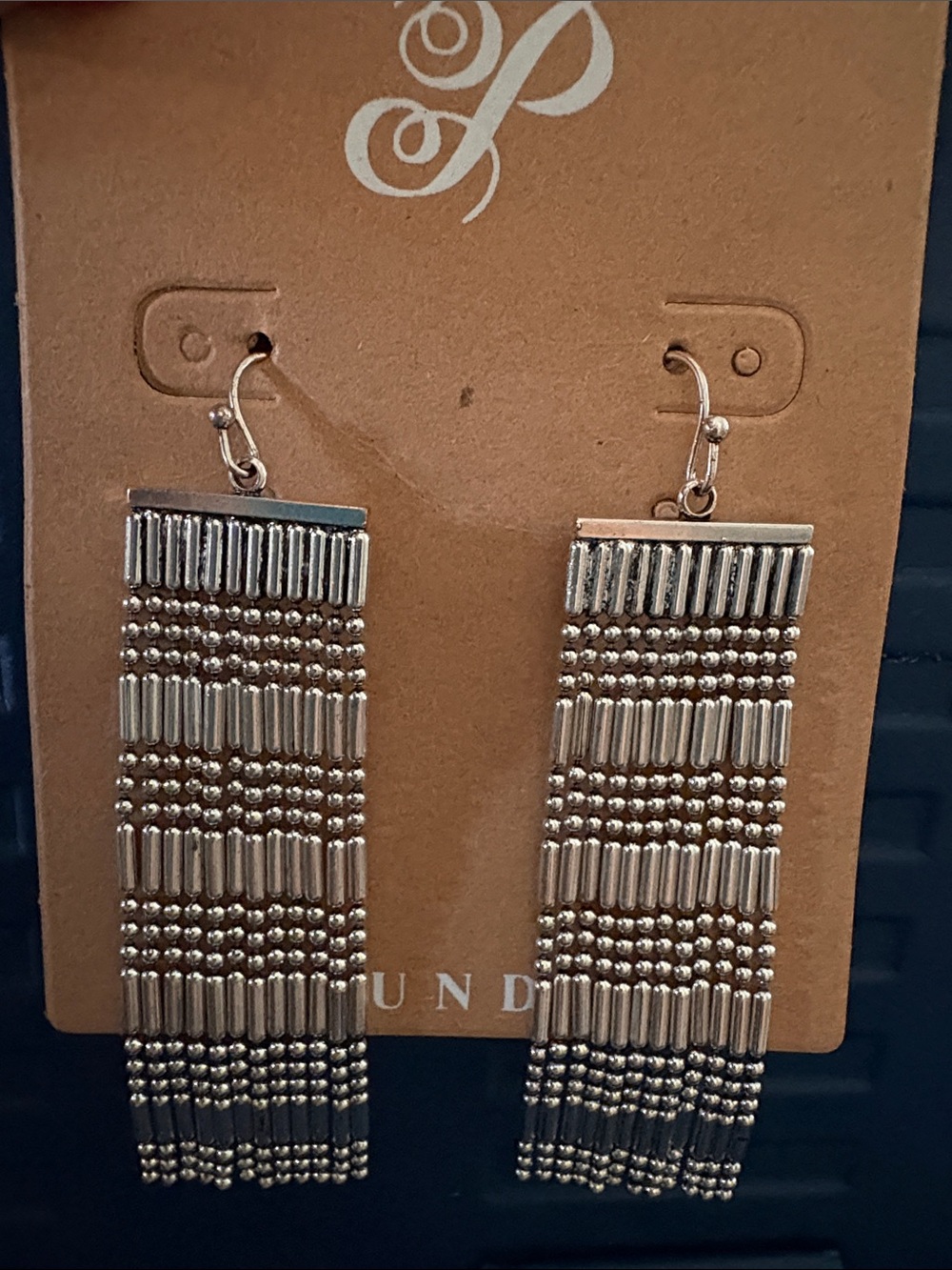 Sterling-Tone Beaded Fringe Earrings - Silver (v)